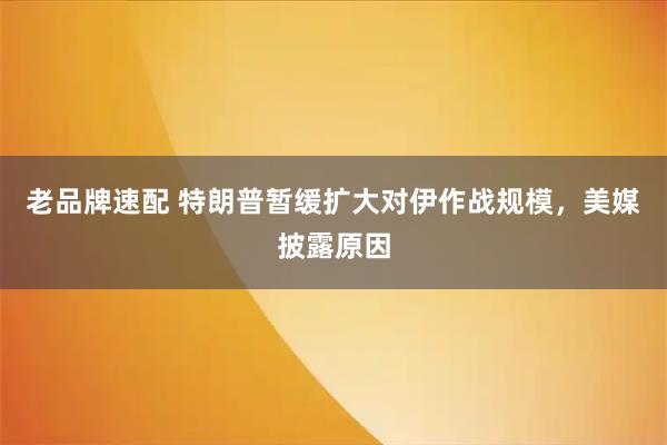 老品牌速配 特朗普暂缓扩大对伊作战规模，美媒披露原因